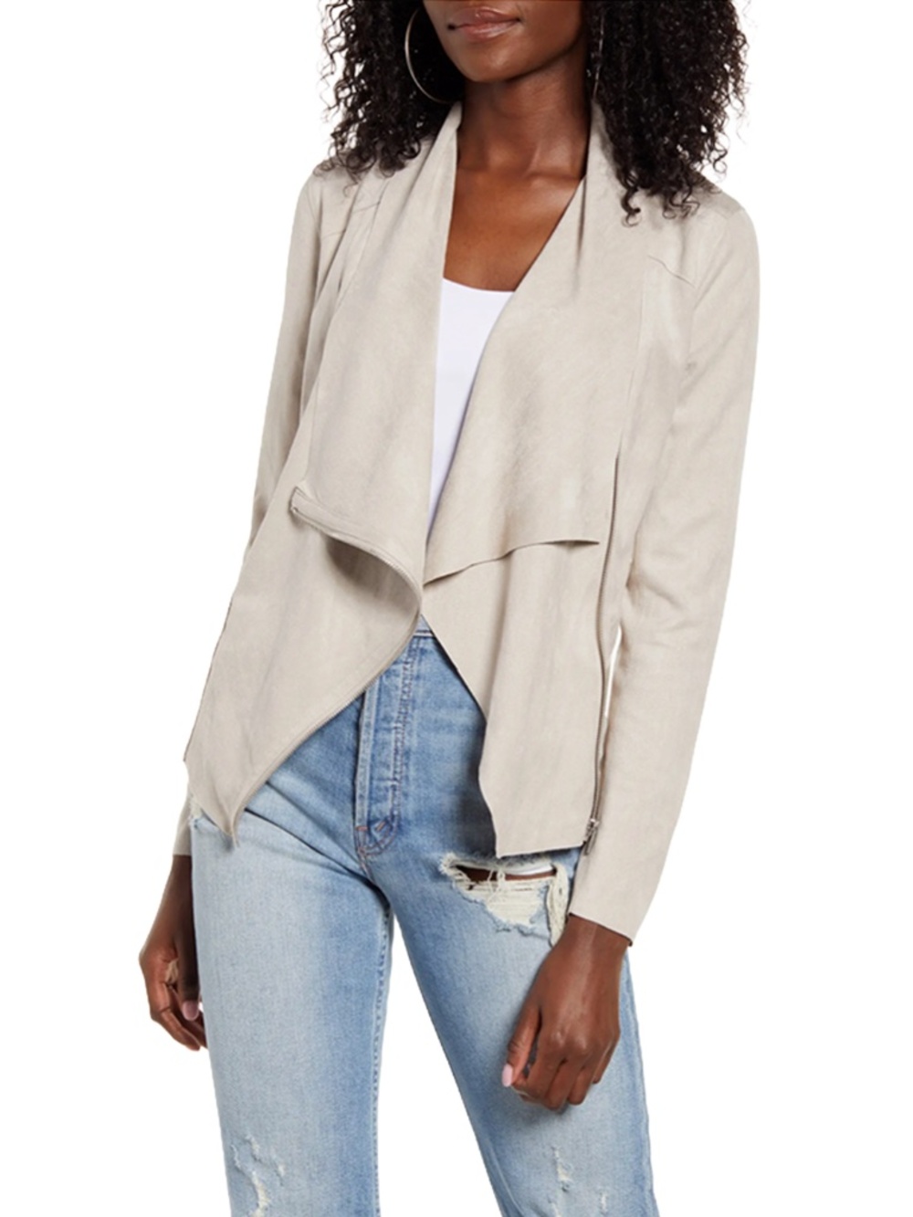 BlankNYC Drape Front Faux Suede Moto Jacket Asymmetric Zip Medium